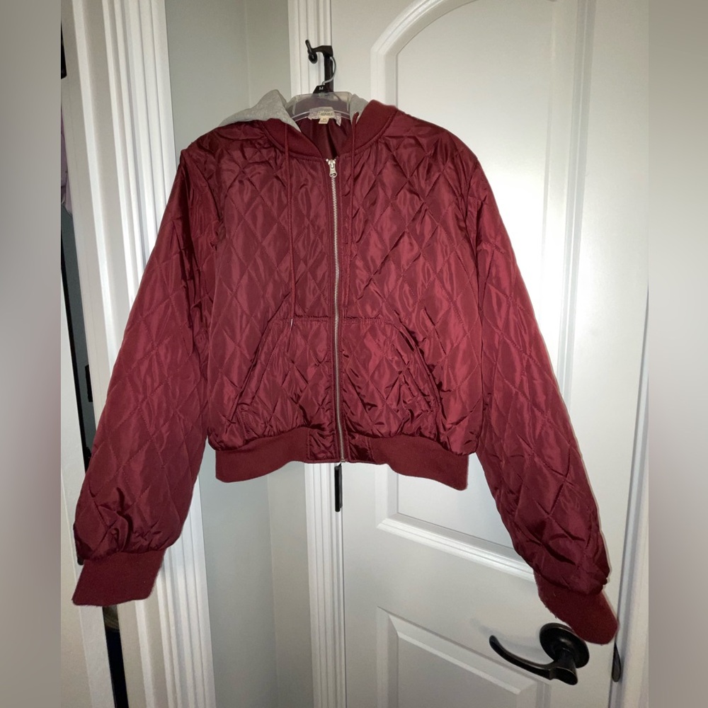 Quilted Burgundy Bomber Jacket